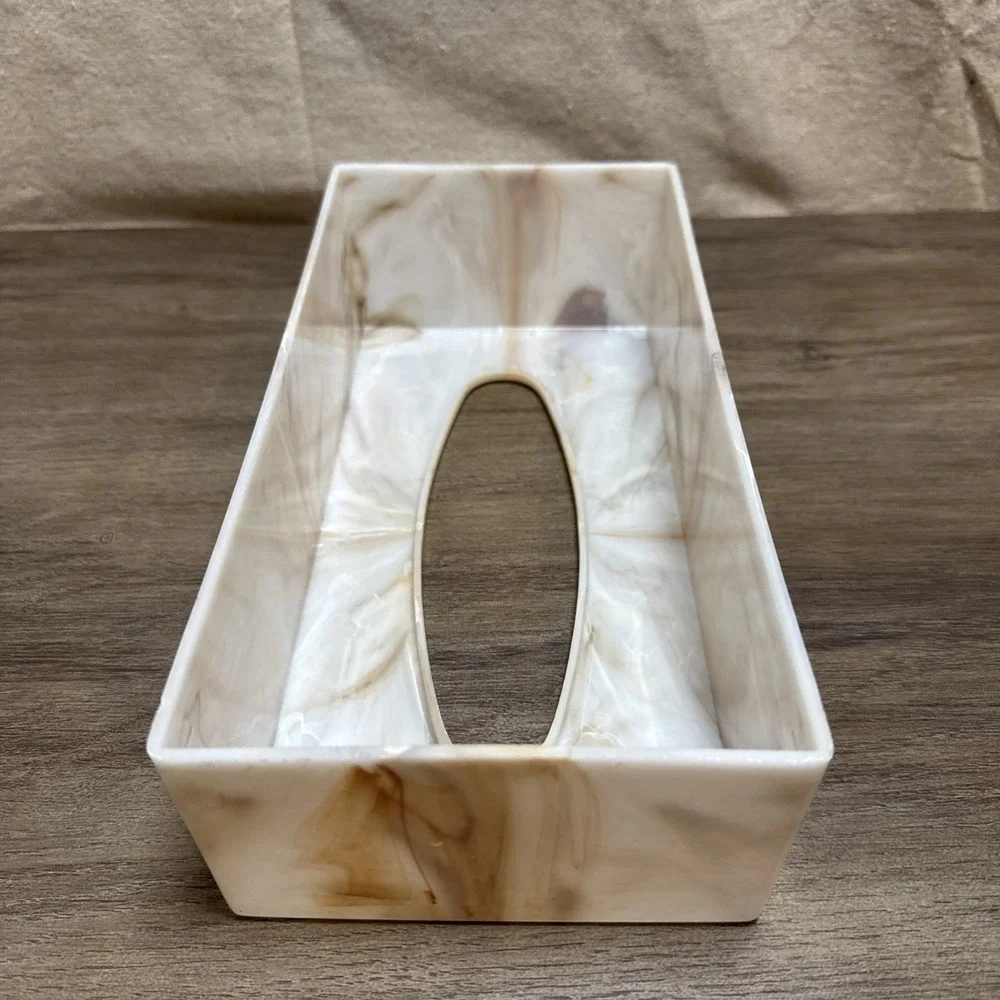 Faux‎ Marble Vintage Acrylic Lucite Plastic Tissue Box Cover Cream Tan